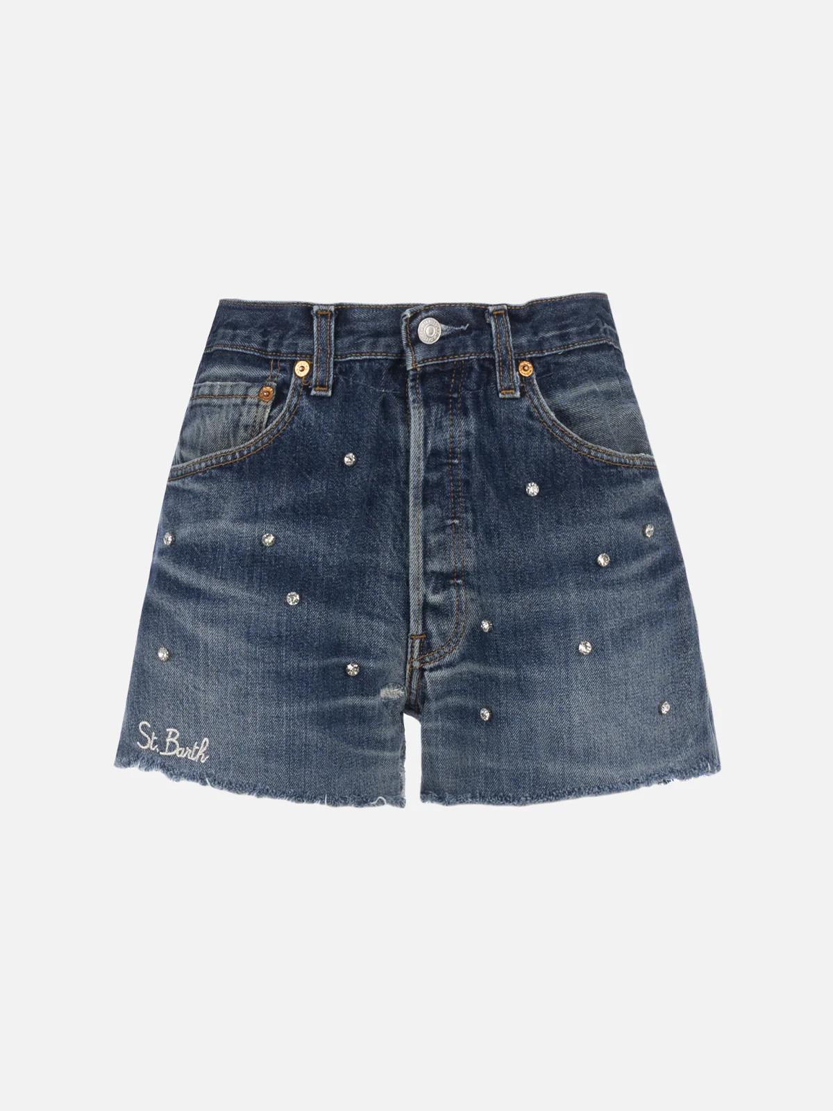 Short en jean recyclé pour femme avec strass