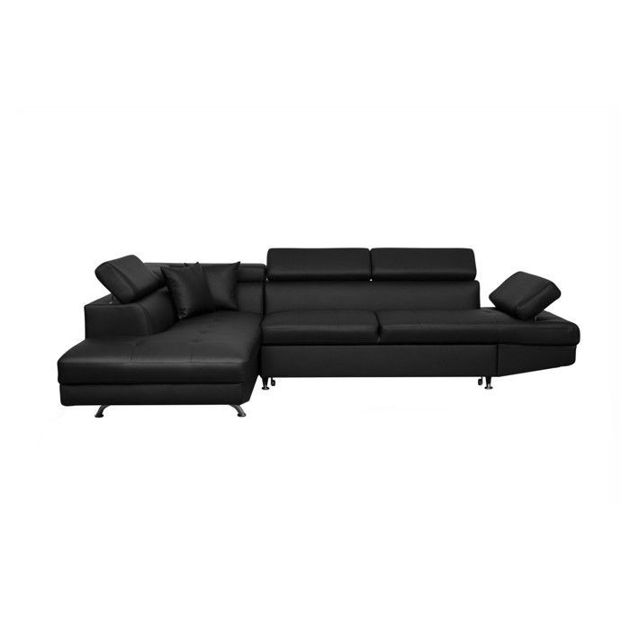 Canapé d'angle gauche 5 places RIO convertible avec coffre en simili - Noir - L271 x P192 x H70cm - LOUNGITUDE