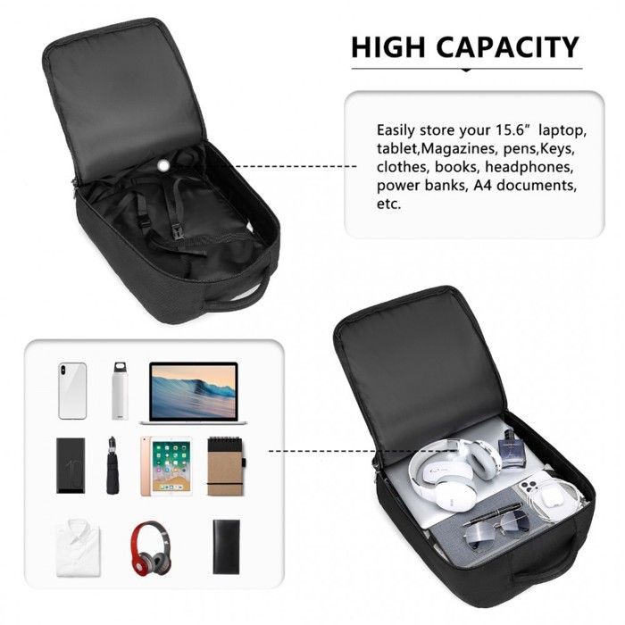 Kono Sac à Dos de Voyage 36x20x45cm Bagage à Main Approuvé comme Valise Cabine Sac pour Avion 30L Grande Capacité Homme Femme, Noir