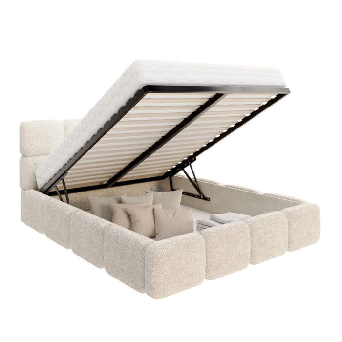 Delicato 180 x 200 cm Stauraumbett mit hochklappbarem Lattenrost, Creme