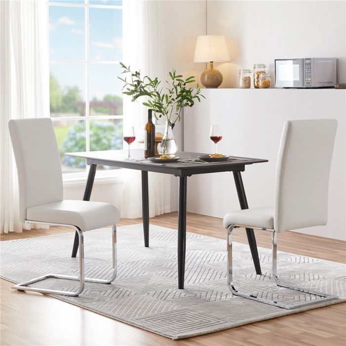 Juego de 6 sillas de comedor en piel sintética de poliuretano con patas metálicas en forma de U y respaldo alto, color blanco. YAHEETECH