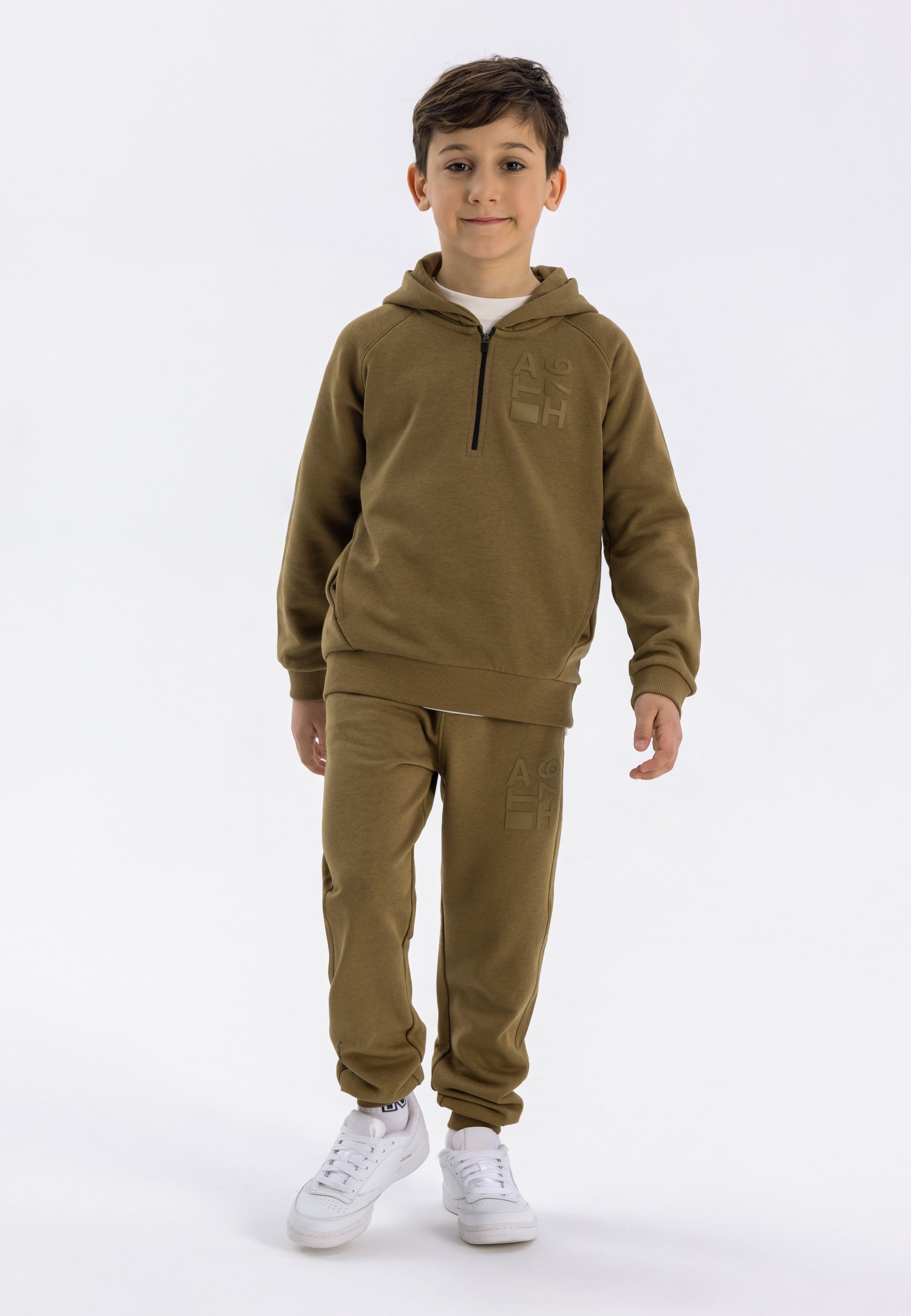 Completo felpa con cappuccio e pantaloni da jogging MINOTI con mezza zip - ocra