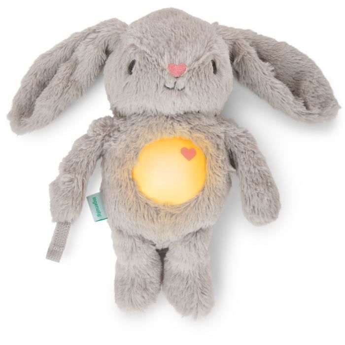 INGENUITY Baby Nachtlampje, Konijnenknuffel, Babycadeau, Sylvie Pluche Speelgoed, Reageert op Babygehuil, Muzikaal, Lichtgevend, Speenclip