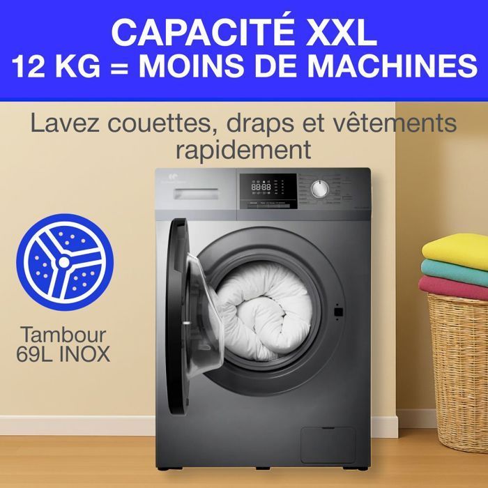 Lavatrice a oblò - CONTINENTAL EDISON - CELL12140ISP - 12 kg - Induzione - 60 cm - 1400 giri/min - Argento