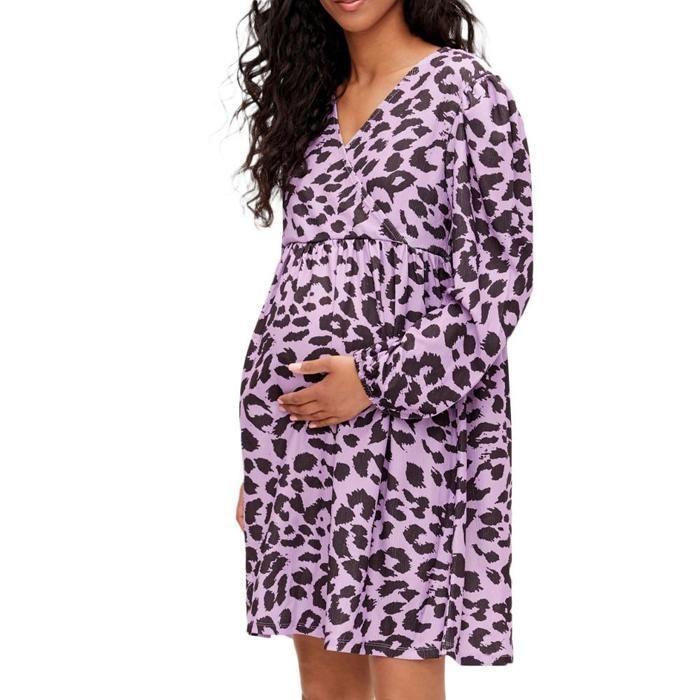 Robe d'allaitement - MAMALICIOUS - Tess - Noir/Violet - Col V - Manches longues