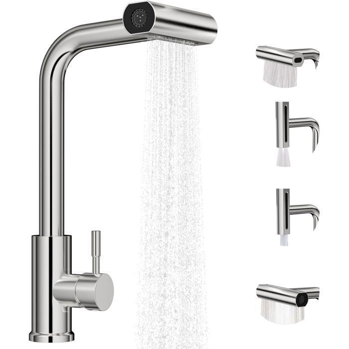 Rubinetto da cucina con doccetta estraibile, girevole a 360°, miscelatore da cucina in acciaio inox di alta qualità con 4 modalità di getto.