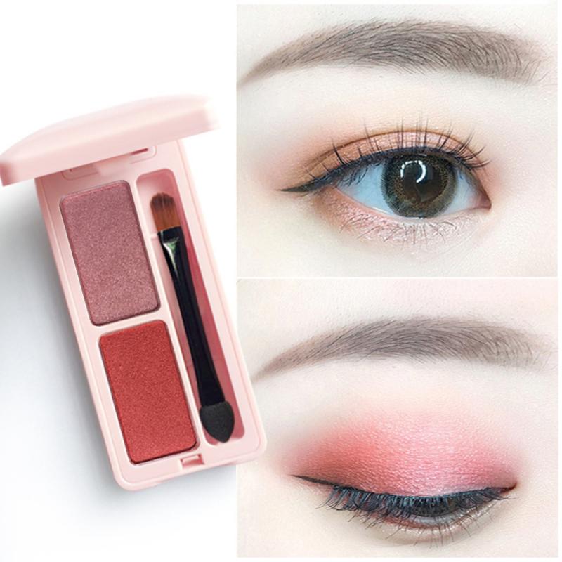 Mini palette de fard à paupières Portable, 2 couleurs, nacré, mat, maquillage, pigments mats, brosse pour ombre à paupières