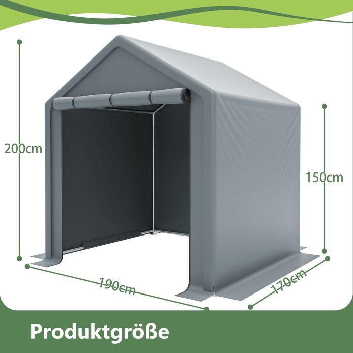 Garage per biciclette 190x170x200 cm, casetta da giardino/ripostiglio, struttura in acciaio zincato, telone in PE grigio scuro