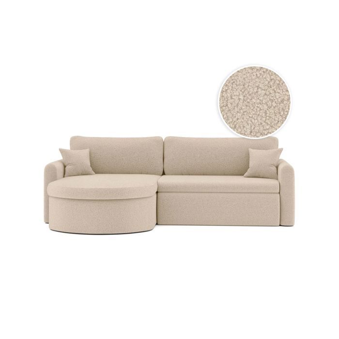 Sofá cama esquinero reversible de 4 plazas VERA en tejido bouclé - Beige