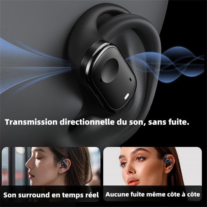 Écouteurs sans fil,WOVTE,OWS,écouteurs Bluetooth, étanches, double microphone ENC, avec affichage numérique, noirs.