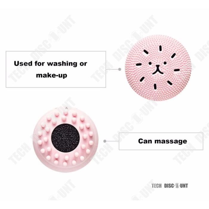 Cepillo limpiador facial - TECH DISCOUNT - Eléctrico y manual - Rosa - Masaje - Piel sensible