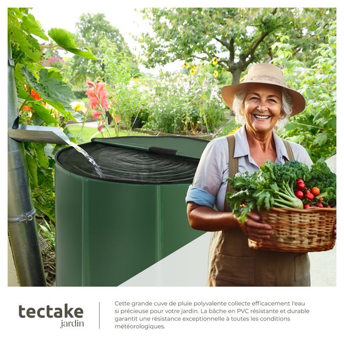 Depósito de agua de lluvia - TECTAKE - Barril de recogida de agua de lluvia fabricado en cloruro de polivinilo con una capacidad de 500 L - Verde