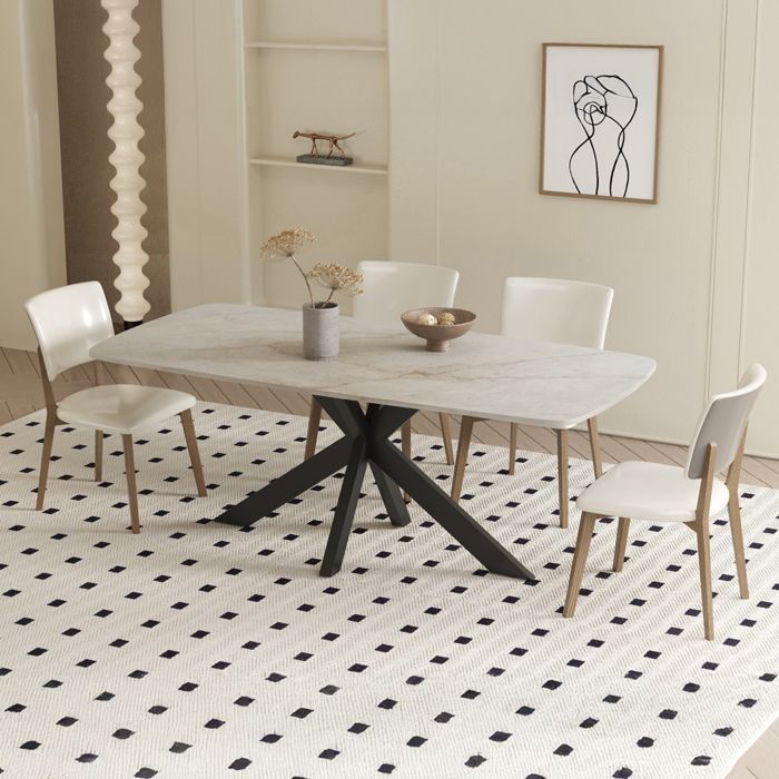 APOLLO XL - Mesa de comedor de piedra sinterizada beige de 180 cm