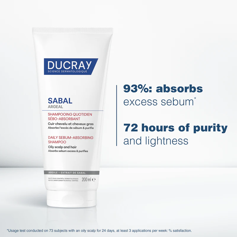 Shampoo Ducray Sabal Argeal para cabelos e couro cabeludo oleosos.