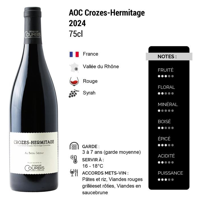 Domaine Courbis Crozes-Hermitage Au Beau Séjour 2024 - Vinho Tinto do Vale do Ródano (6x75cl)