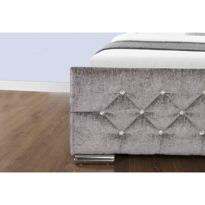 Lit Coffre Bela Capitonné en Tissu Gris - Design Double 90x190cm - Sommier Inclus