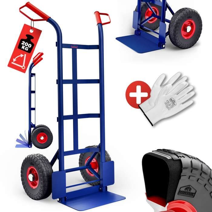 GARDEBRUK® Diable pliable chargement max. 200 kg pneumatiques chariot de transport diable déménagement chariot pliant manutention