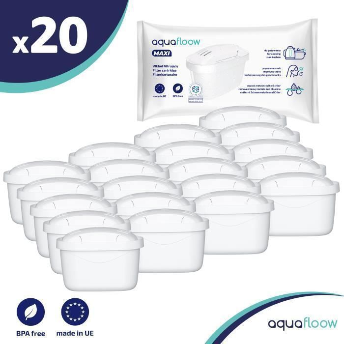 Cartouche filtrante - Aquafloow - cartouche pour Brita - Lot of 20 - Remplacement pour Brita Maxtra, Style, Merella Cool, Mavea