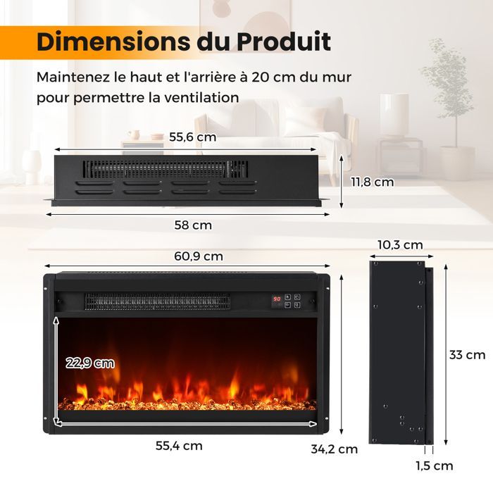 GOPLUS Cheminee Electrique 1500W 23