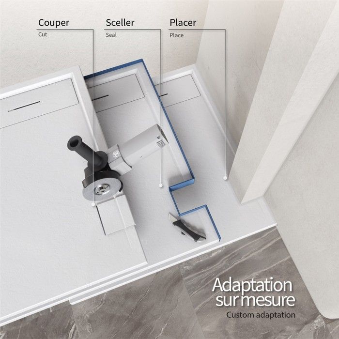HIEMAL Shower tray + drain in stone-colored look - White, Model - 90 x 170 cm