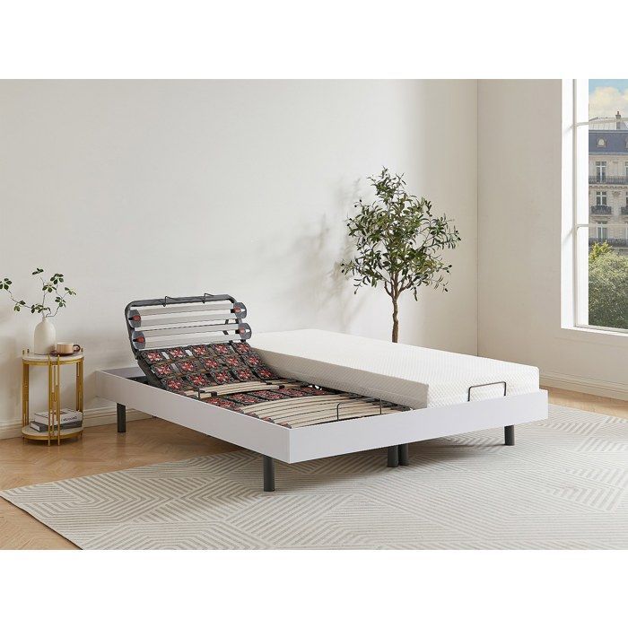 Base de cama eléctrica de relajación con lamas decorativas y 2 x 25 muelles - 2 x 80 x 200 cm - Blanca - CISERANO by YSMÉE
