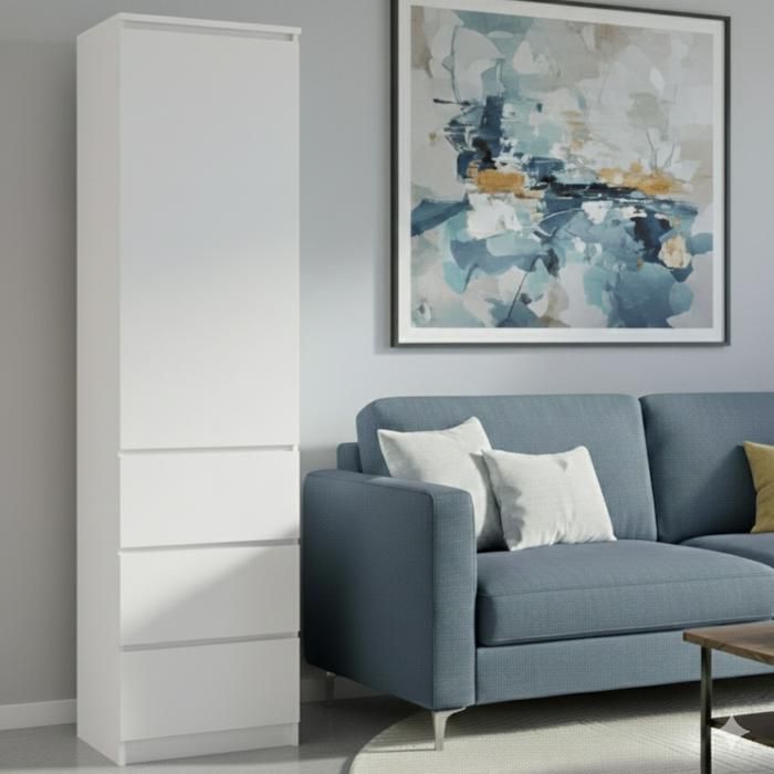 Armoire de rangement 3 tiroirs 3 étagères - Armoire de bureau - Meuble de rangement chambre bureau entrée - 50x40x180 cm - Blanc
