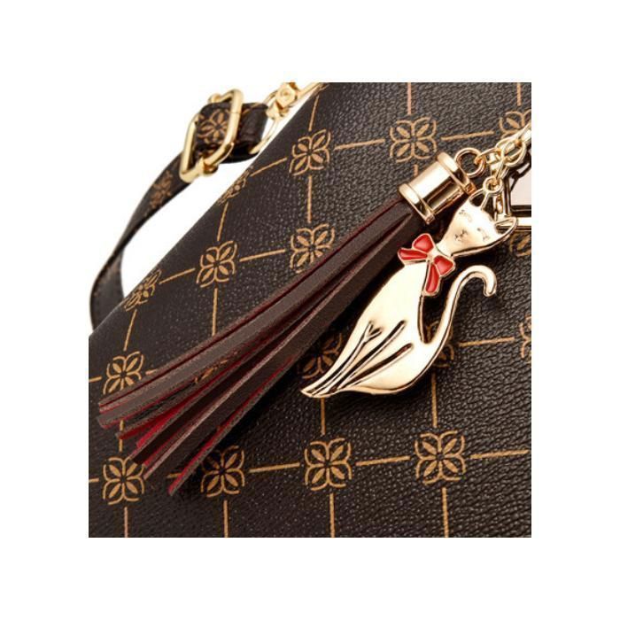 JINDING SC 933 Handbag and Shoulder Bag, Modern Design, Floral Pattern, Synthetic PU Leather, Coffee Black with Original Color