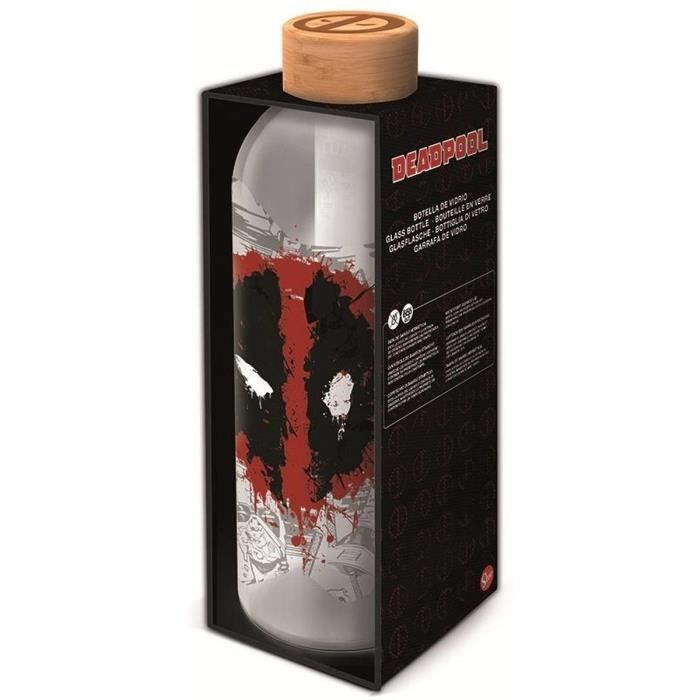 STOR – Deadpool – Große Flasche – Glas mit Silikonhülle – Wiederverwendbar – 1030 ml