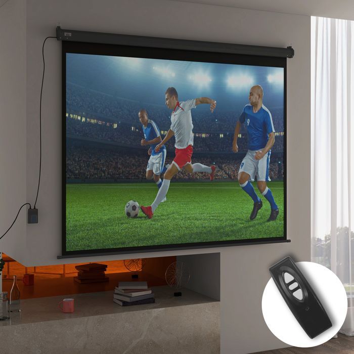 Pantalla de proyección HOMCOM de 100 pulgadas, formato 4:3, resolución 4K HD, motorizada y eléctrica, con panel de control y mando a distancia, color negro.