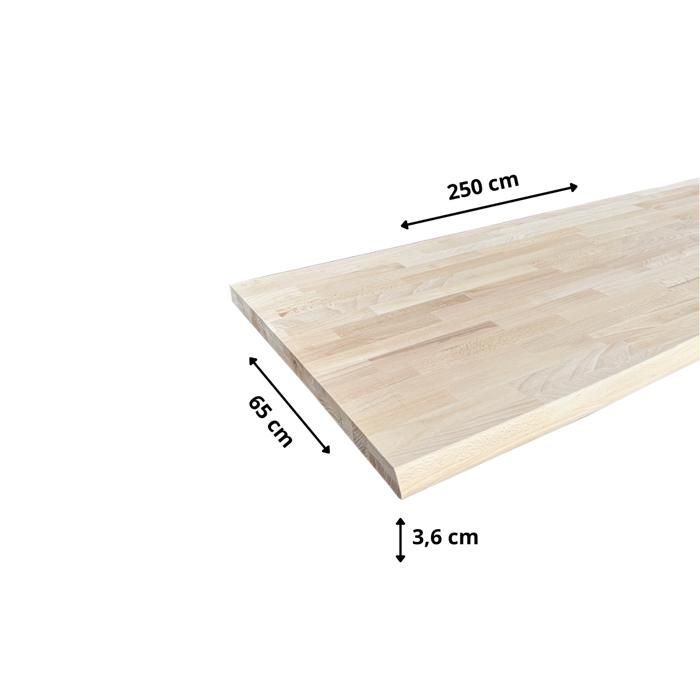 Plan de travail Hêtre massif bord naturel L.250 x l.65 cm, Ep.36 mm