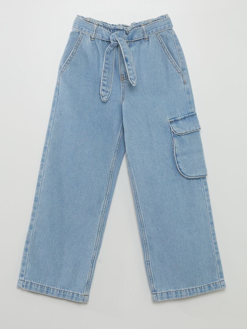 Calça jeans de perna larga com bolsos de aba - AZUL
