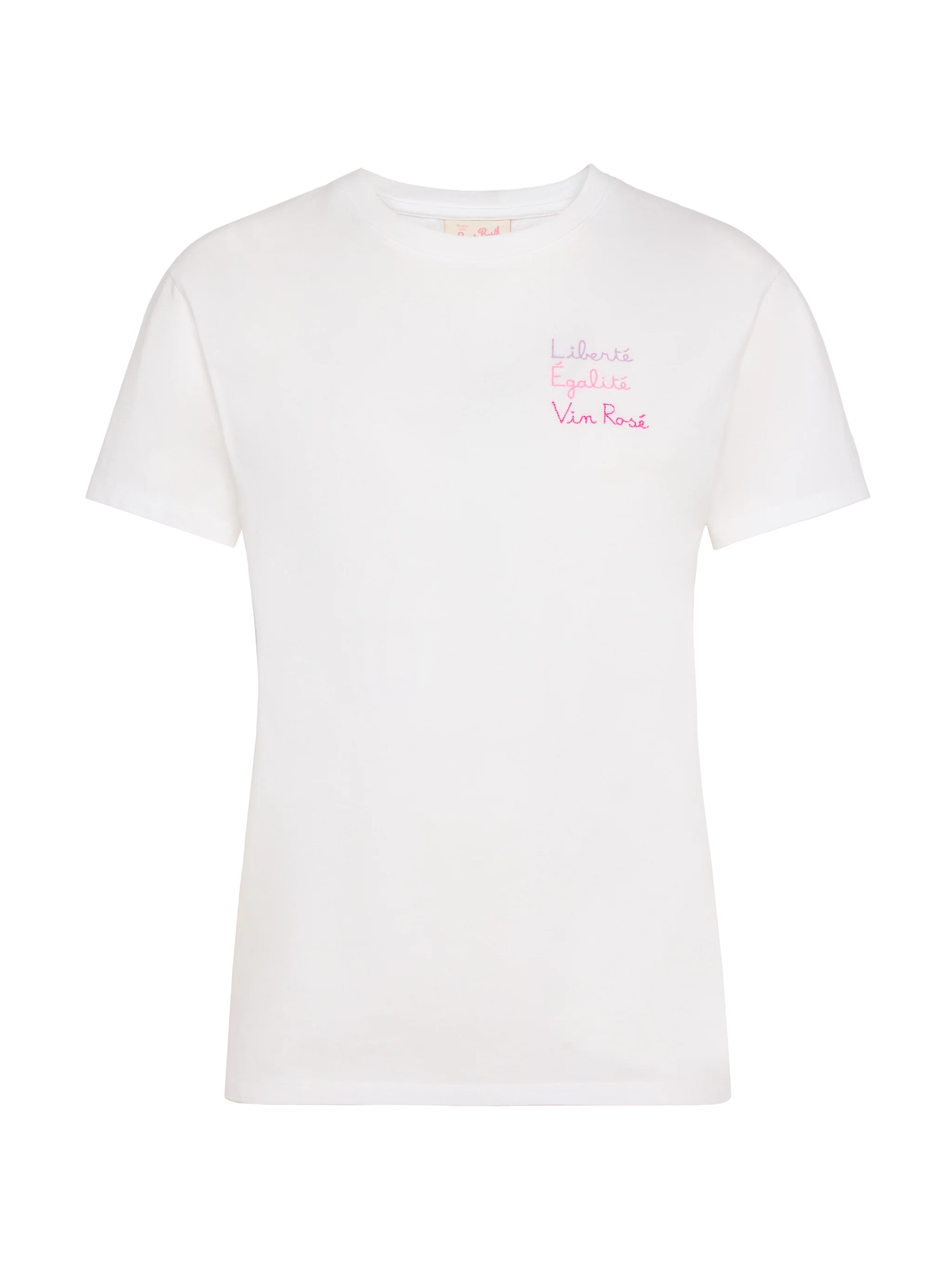 Katoenen T-shirt van Emilie met borduursel Liberté, Égalité, Vin Rosé