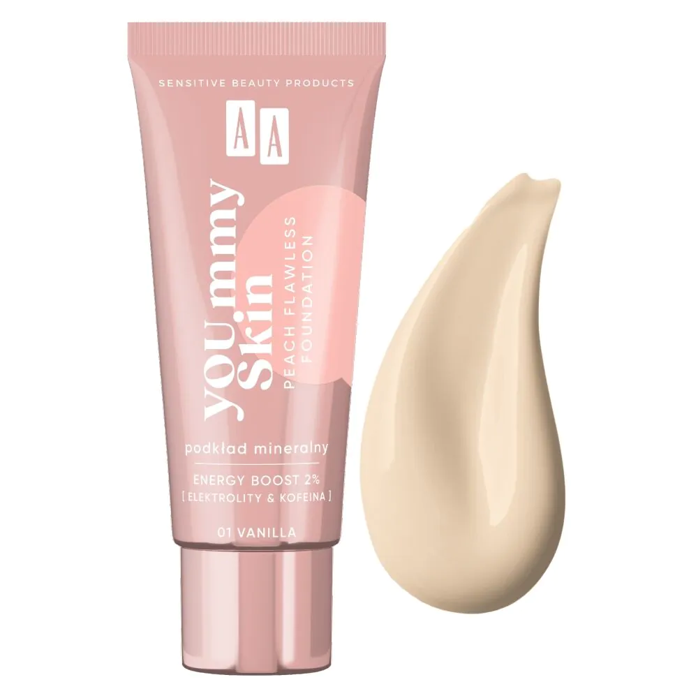 AA YOUmmy Skin Peach Flawless Podkład mineralny dodający blasku, 01 Vaniilla