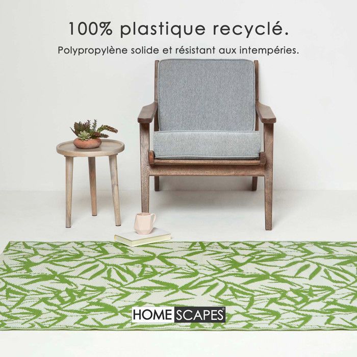 Alfombra de jardín para exteriores impermeable, reversible y resistente a los rayos UV - Zena - 150x240 cm - Verde - Materiales reciclados - Homescapes