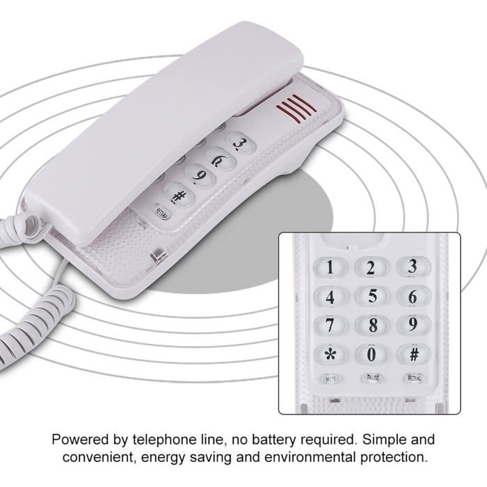 Telefone fixo com fio FEBEST - Rediscagem do último número - Montagem na parede - Branco - 18x9x7 cm