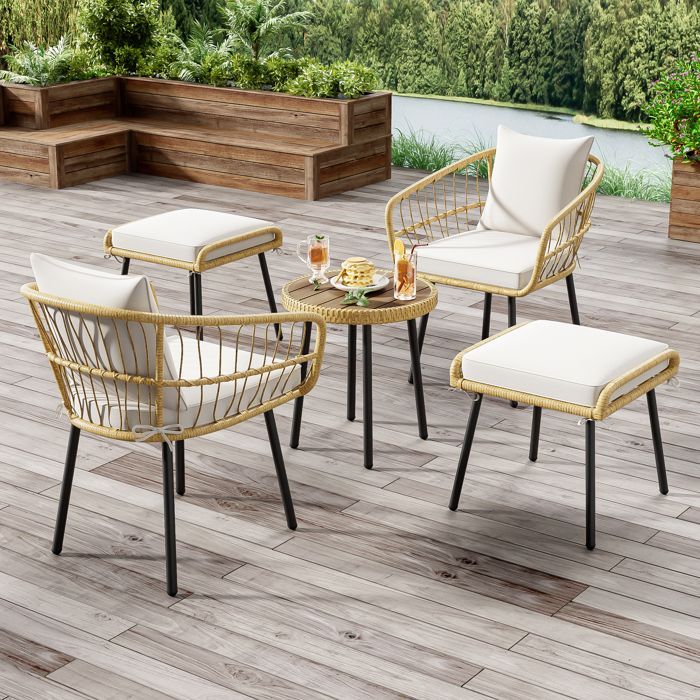 Set di mobili - Set da salotto da giardino - 4 posti - Corda grigia - 1 divano - 2 poltrone - 2 tavolini in vetro impilabili - grigio