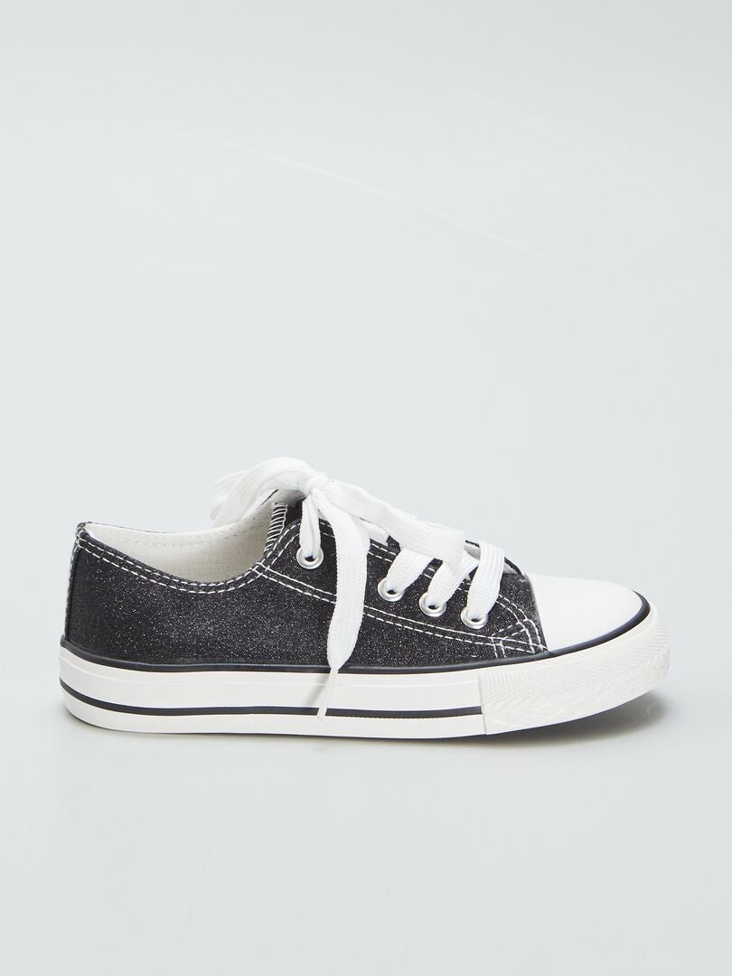 Lage canvas sneakers met pailletten - zwart