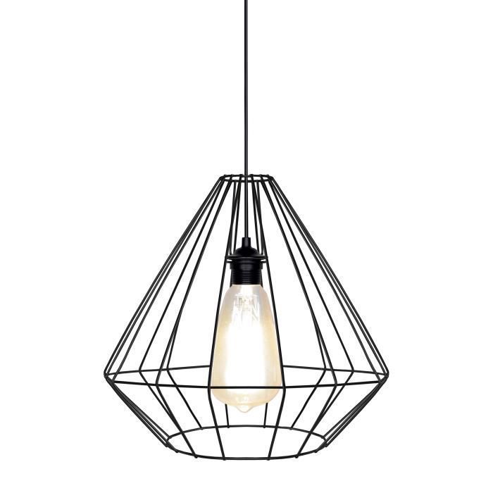Lámpara colgante TOSEL de 1 luz - iluminación interior - acero negro - estilo urbano - 96 cm de alto x 40 cm de ancho x 40 cm de profundidad
