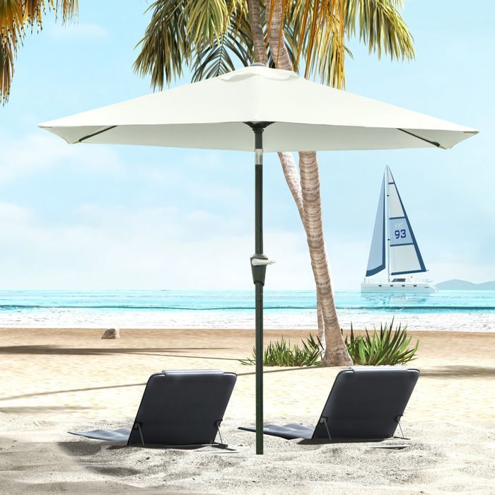 Tuinparasol - Outsunny - zeshoekig - kantelbaar - metaal, polyester met hoge dichtheid 180 g/m² - Ø 2,3 x 2,16 m - crème