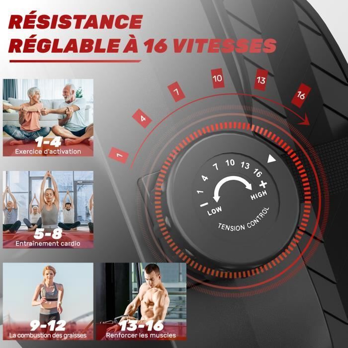 Máquina de remo negra para interiores - Remo magnético BIGZZIA - con consola LCD y 16 niveles de resistencia - Silenciosa