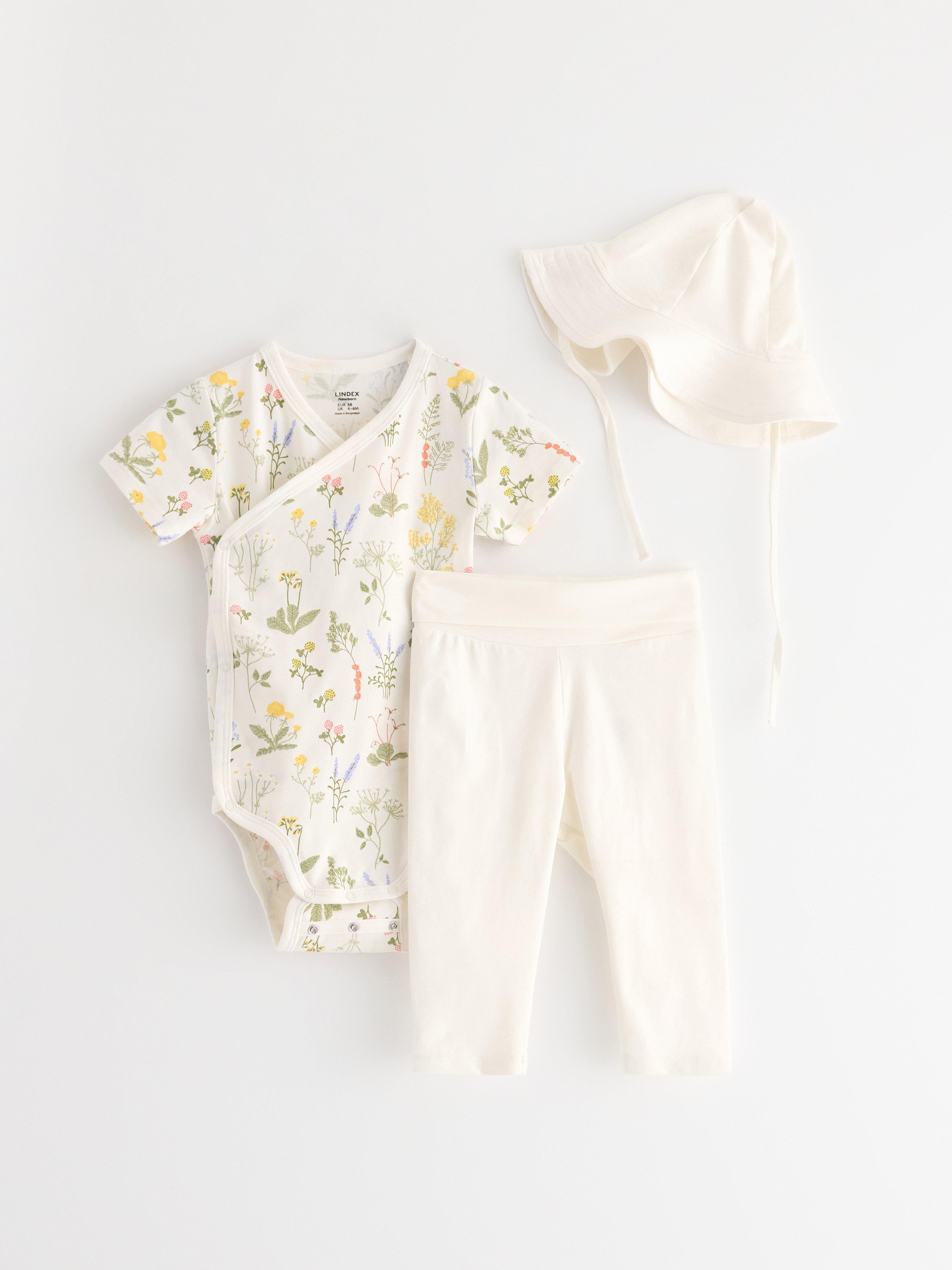 Kit inicial de 3 peças para bebê, branco claro acinzentado