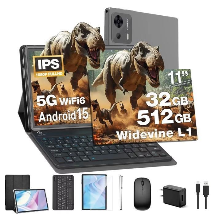 Tablette tactile 11 pouces,TAKINURU tablette Android 15, 32 Go RAM 256 Go ROM,8000 mAh, Type-C, noir