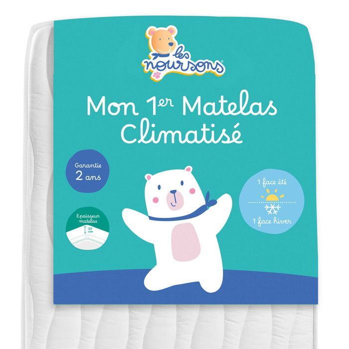 Babymatratze mit Klimaanlage, 70 x 140 cm, wendbar, 1 Sommerseite / 1 Winterseite, Öko-Tex®-zertifiziert, hergestellt in Frankreich