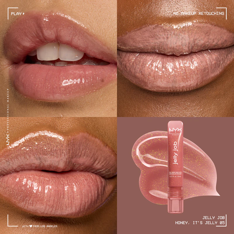 Gloss labial cintilante Jelly Job da NYX Professional Makeup com efeito de preenchimento.