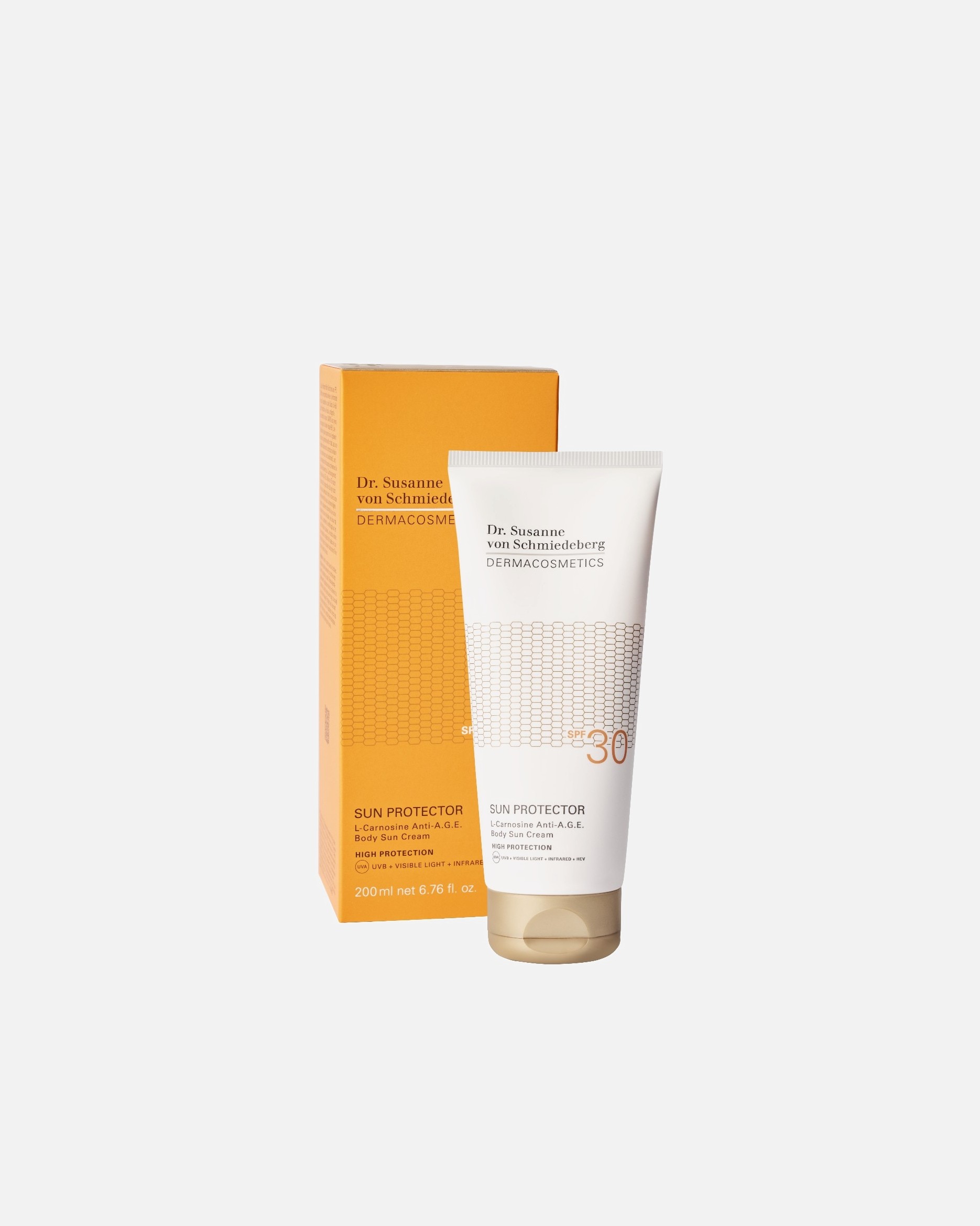 Dr. Susanne von Schmiedeberg Saules aizsargkrēms L-Carnosine Anti-AGE ķermeņa sauļošanās krēms – 200 ml