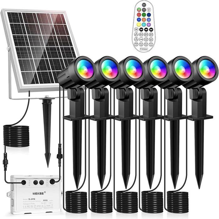 Spot Solaire Exterieur 6 En 1 RGB Projecteur Solaire Exterieur avec Télécommande 10 6 Spots + Télécommande LUMIèRE RGB SPOTS