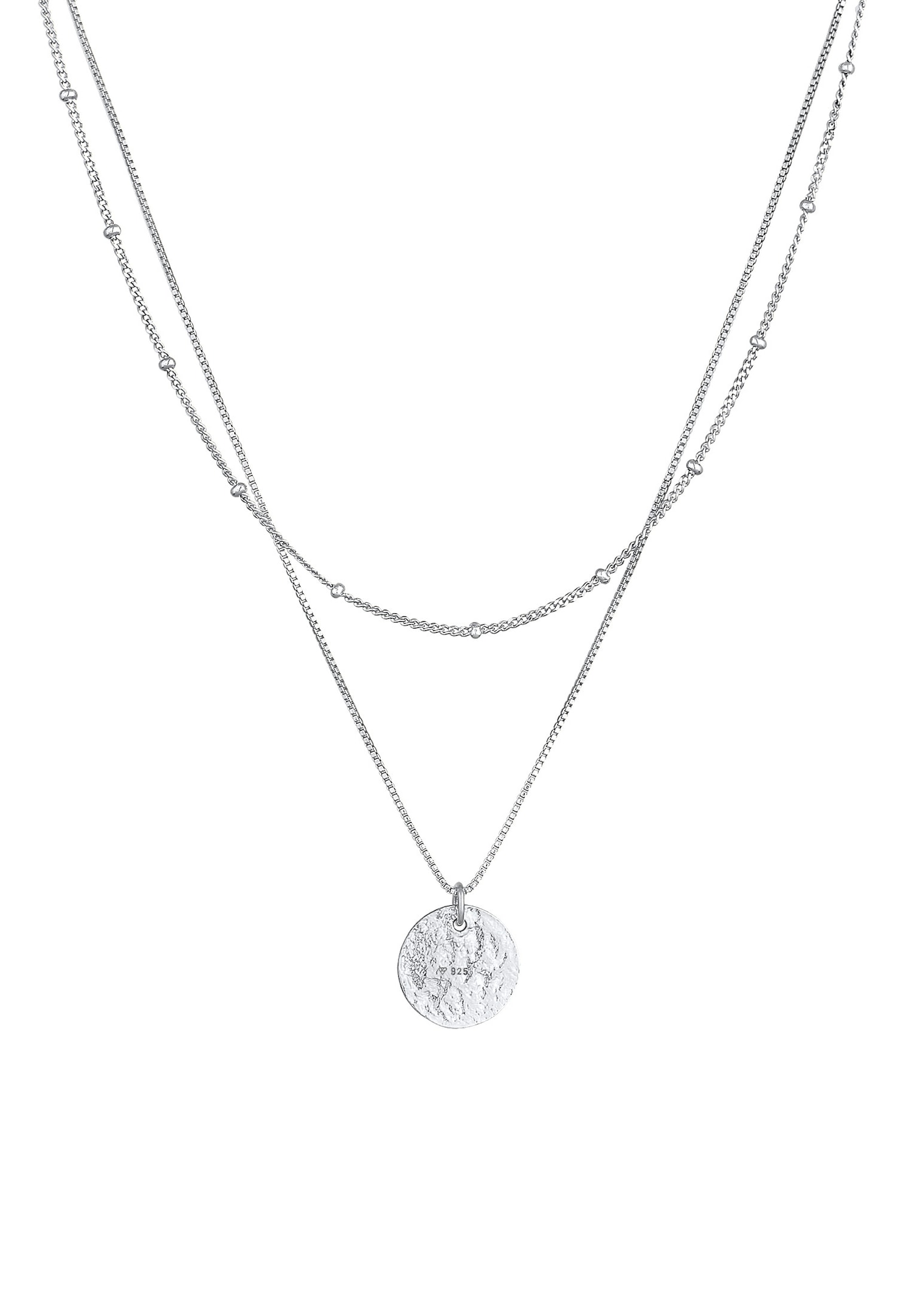 Elli Femmes Boule Plaquette Pendentif Martelé Couches de 2 en Argent Sterling 925