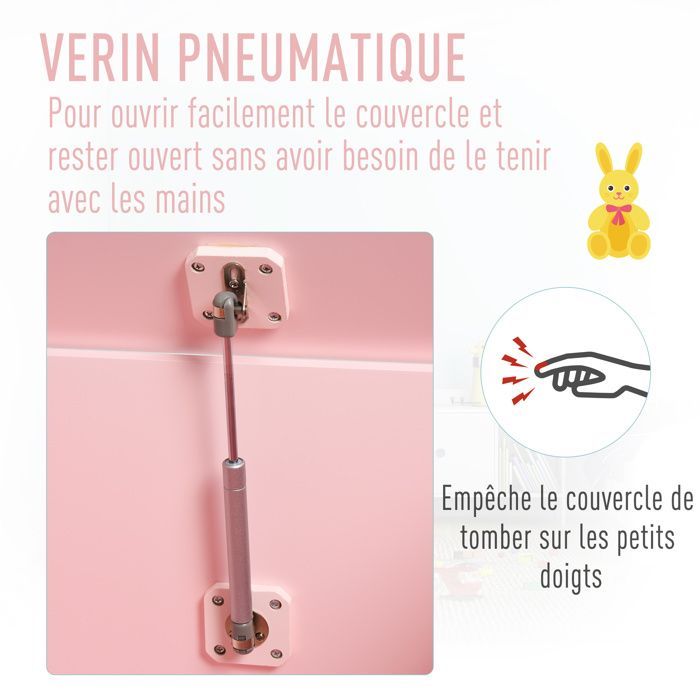 Coffres à jouets - HOMCOM - boîte à jouets malle rangement enfant vérin pneumatique - MDF - 60x40x48cm - rose