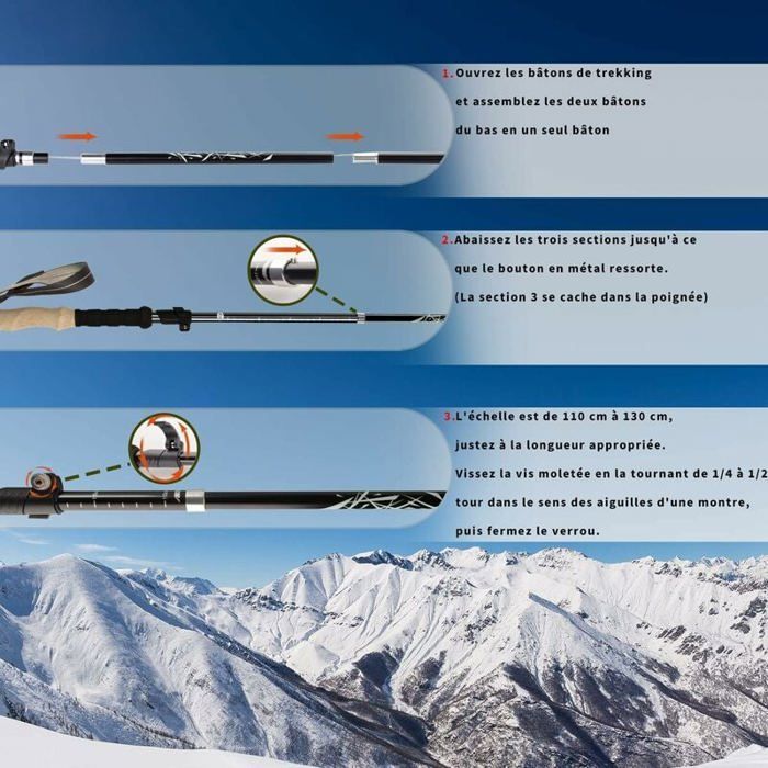 Bastón de trekking telescópico, ajustable de 36 a 130 cm. Ultraligero, con amortiguación y antideslizante. YYV
