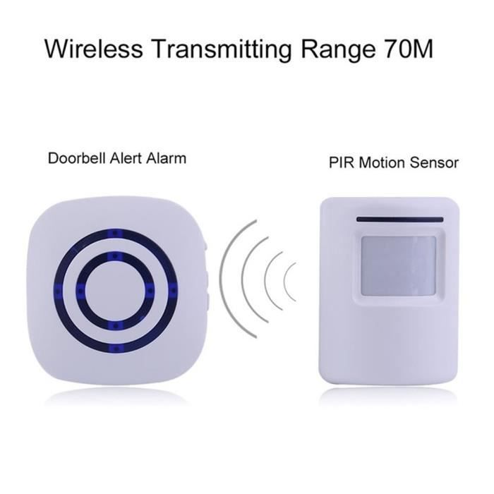 Wireless Doorbell Chime with PIR Motion Sensor for Home, Shop, Store (White)